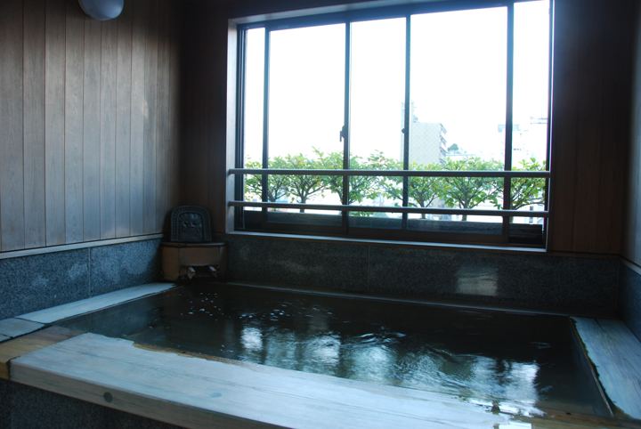 Japanese bath with a wide window