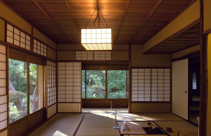 Tatami tea room with garden views